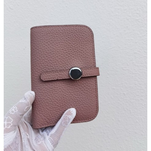 h가 짧은 여권 클립 소가죽 리치 지갑 여자 핸드백 가죽 가방, 누드 파우더