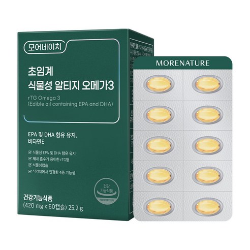모어네이처 식물성 초임계 알티지 오메가3 비타민E 미세조류추출 식물성 EPA DHA 유지 25.2g, 1개, 60정