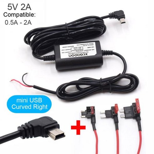 차량용전자부품 자동차 충전 하드 와이어 코드 케이블 미니 마이크로 C 타입 USB DC 12V ~ 5V 2A 3.1M 대시 캠 캠코더 차량 DVR 자동, Mini Straight, 4) Mini Straight