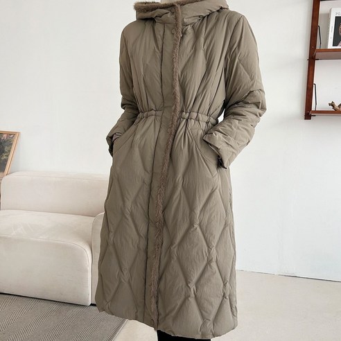 밍크롱 오리 후드패딩, 따뜻한 겨울 패션