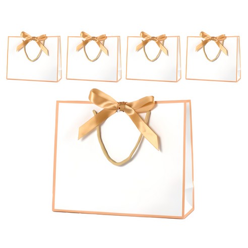 휴고잉 리본 선물 쇼핑백, 화이트골드, 5개