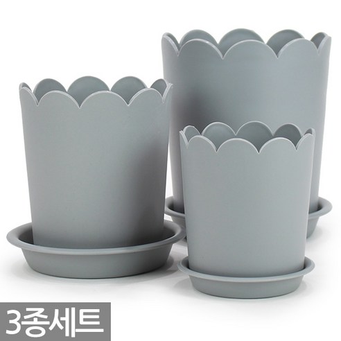 플라워 원형 화분 받침 3종 세트 - 플라스틱 플분 예쁜 분갈이 인테리어 난 란 식물 다육이 슬릿 분 둥근 칼라 매장 거실 홈 가드닝, 1세트, 그레이 플라워플분(3종)