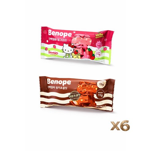 베노프 단백질바 딸기치즈 + 청키초콜릿 혼합구성, 6개, 50g
