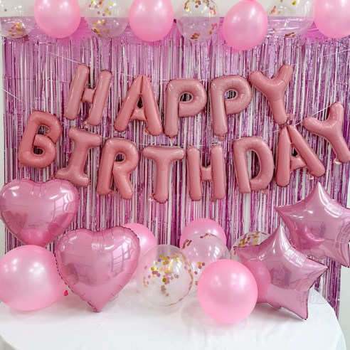 쏙쏙마켓 생일파티 풍선세트 홈파티 축하 이벤트 파티용품 풀세트, 핑크 생일풍선세트