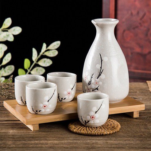 일본식 도쿠리 사케잔 소주잔 대형 5종세트, A타입(뚱화이트), 1세트, 250ml