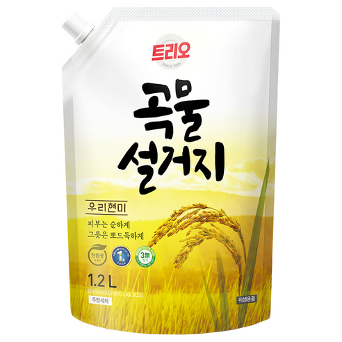 트리오 곡물설거지 우리현미 주방세제, 1.2L, 2개