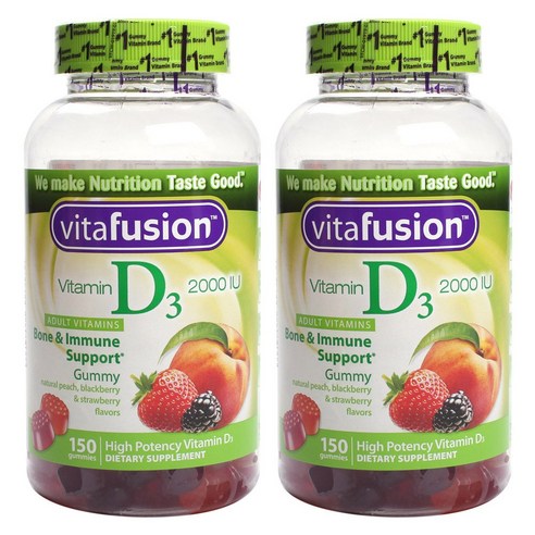 Vitafusion 비타민 D3 2000 IU 본 & 이뮨 서포트 피치 블랙베리 스트로베리 구미, 150개입, 2개