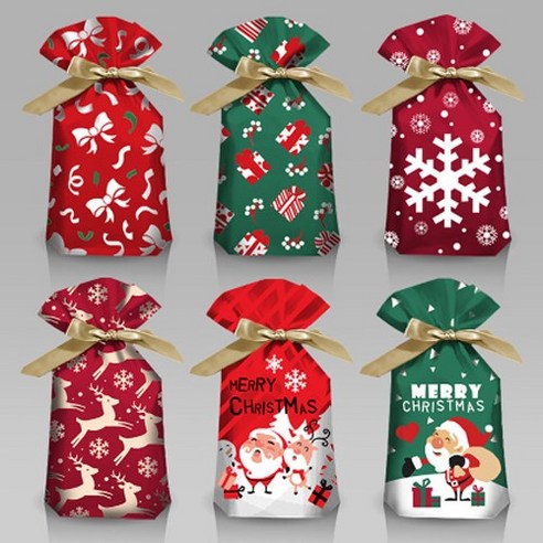 도매팜 예쁜 크리스마스 포장봉투 모음 파티용품 연말선물 포장지 성탄절, 2set(10p), 레드사슴(리본)