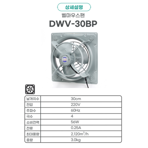 쾌적한 실내 환경을 위한 동우 벨마우스 환풍기 DWV-30BP