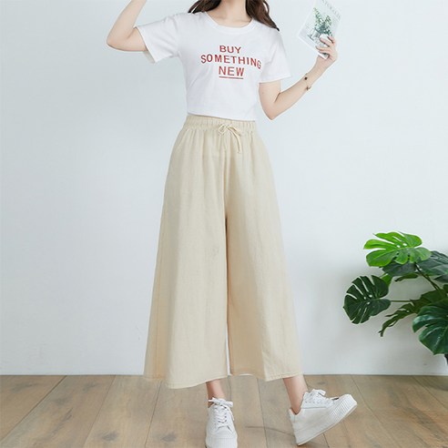 오버나인 쿨링 터치 린넨 와이드 스커트 팬츠