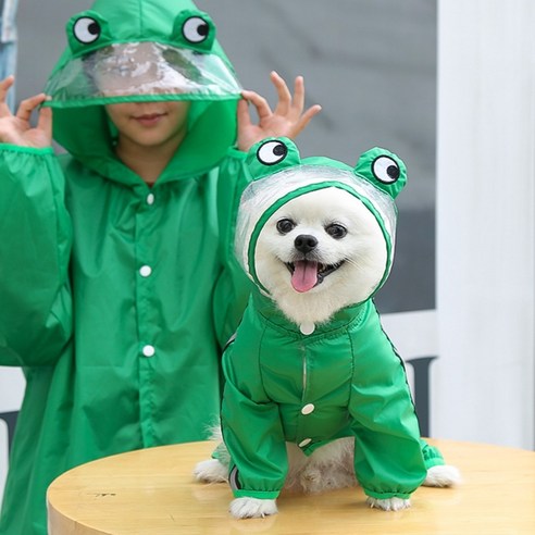 까마느 대형견 강아지 캐릭터 우비 비옷 레인코트 중형견 소형견, L, 녹색 개구리