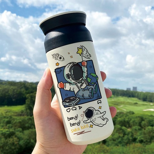 우주 비행사 우주 창조적 인 보온병 학생 간단한 우주 비행사 하이 생긴 스테인레스 스틸 진공 컵, Bw5125 우주 비행사, 350Ml 플랫 커버 컵