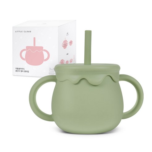 리틀클라우드 유아용 꿀단지 멀티 실리콘 빨대컵 250ml, 2개, 올리브