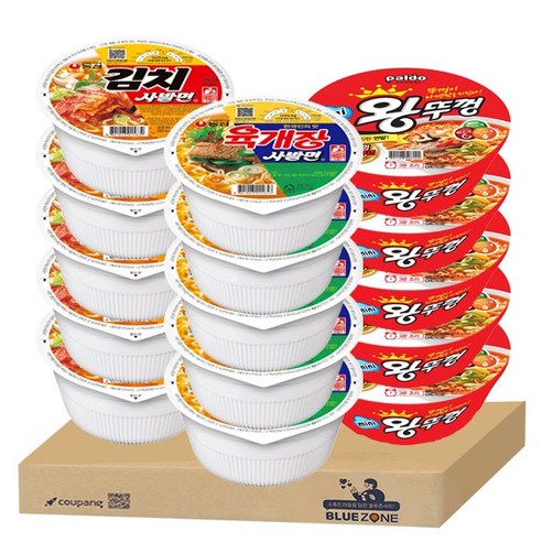 블루존 미니 컵라면 세트 (육개장 사발면5+김치 사발면5+미니 왕뚜껑5)