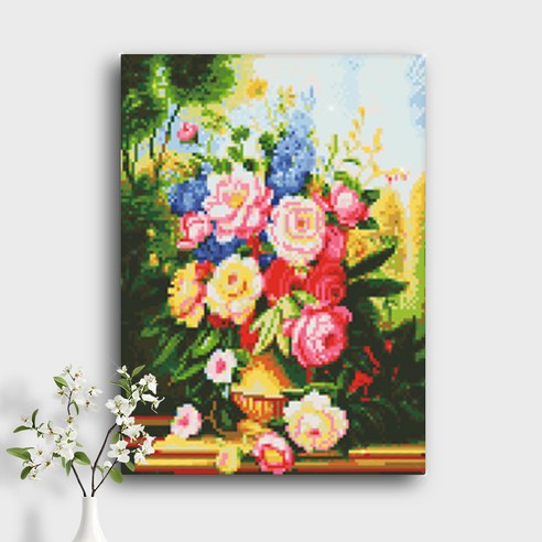 오늘의오브제 DIY 보석십자수 캔버스형 40x30cm, A1_07_꽃들의 향연, 1개