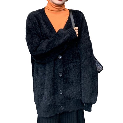 여성 가을 니트가디건 밍크털 앙고라 브이넥 하프기장 스웨터 Women''s cardigan