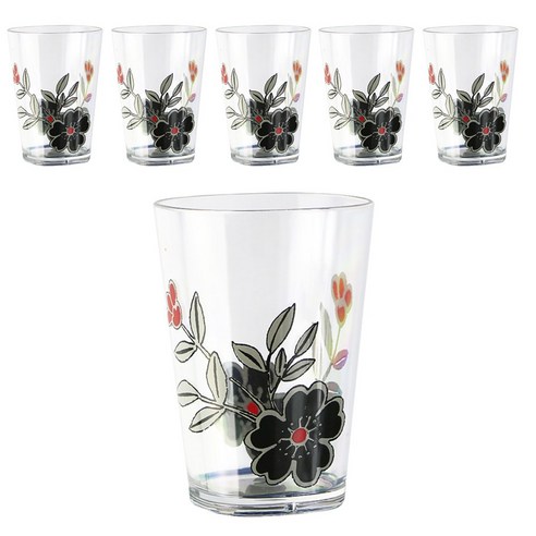 코렐 아크릴릭 스퀘어 글래스 일반 물컵 236.6ml, Mandarin Flower, 6개입