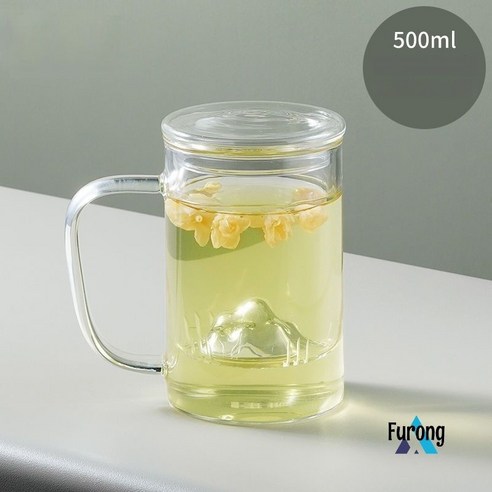 Furong 찻잔 유리물컵 빙산 아이디어 물컵, 야지 유리 직관 컵 500ml (산 전망)