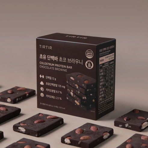 [티르티르] 초유 단백바 초코 브라우니 맛있게 즐기는 고단백 프로틴바 + 제작메세지카드, 1개, 45g