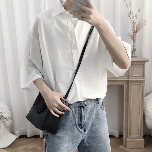 KORELAN 셔츠 남자 트렌드 잘 어울리다 시원하다 선량하다 셔츠 멋스럽다 상의 캐주얼 셔츠 남자