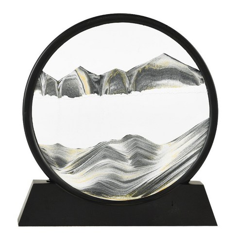 원형 모래 그림 거실 모래 시계 유리 장식 3D 풍경 그림 3 차원 사무실 창조적 인 장식 남자와 여자 선물, 검은색, 7 인치 플라스틱베이스
