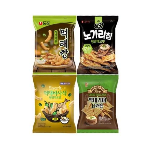 농심 먹태깡60g + 오잉 노가리칩60g + 먹태바사삭60g + 먹태리아 나쵸칩 청양마요맛 60g 4종 세트, 4개, 60g