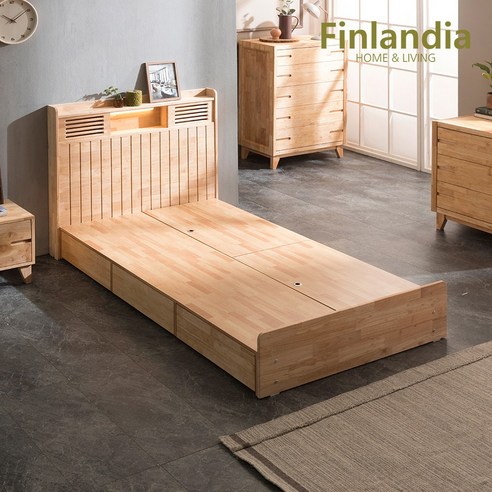 편안하고 실용적인 핀란디아 네이처 R100 수납 LED 침대: 완벽한 수면 경험