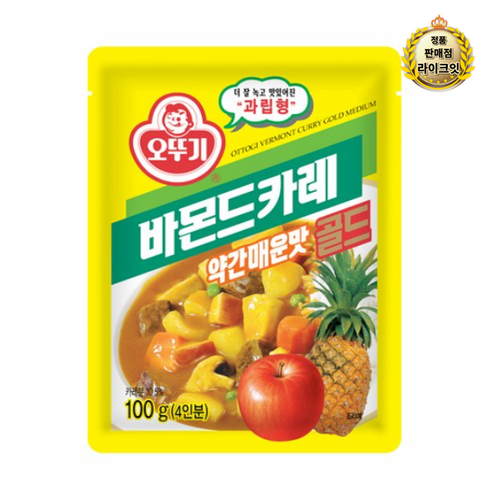 라이크잇 오뚜기 바몬드 카레 골드 약간매운맛 과립형, 100g, 35개 뜨레봄바몬드카레