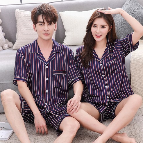 로리돌스 스트라이프 실크 커플잠옷 남성 여성 파자마세트
