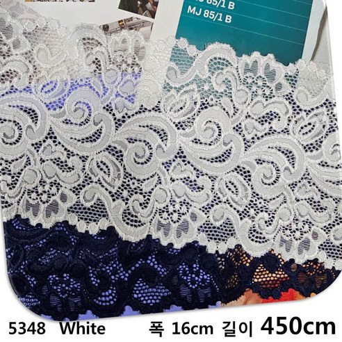 DKLACE-5348 / 자가드 스판 레이스 (폭 16cm 길이 1yd 5yd 10yd기준) / 3 color, 5개, 화이트
