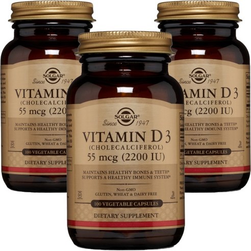 솔가 비타민 D3 (콜레칼시페롤) 2200IU 베지터블 캡슐, 100정, 3개