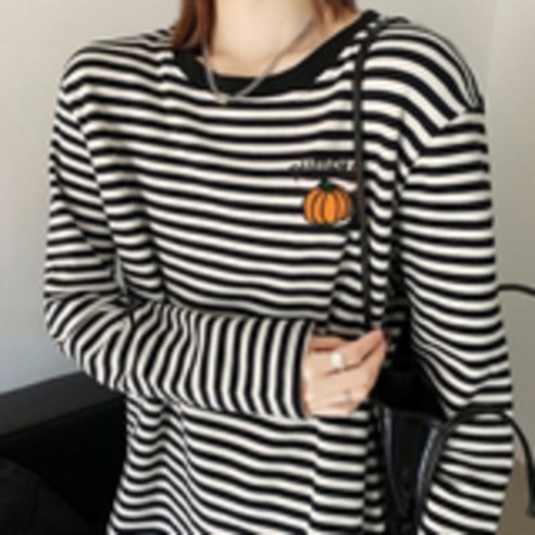 KORELAN 블랙 앤 화이트 스트라이프 블라우스 여자 가을 겨울 년 루즈핏 미디엄 롱 슬리브 티셔츠
