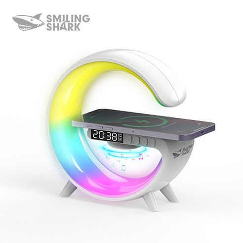 SmilingShark 공식스토어 자연 웨이크업 라이트 아날로그 일출 일몰 LED 수면등 변색 기상등 취침등 음악 율동 거실 침대 머리맡 무드등, 화이트