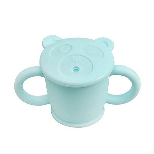 국내생산 실리니 실리콘 유아용 곰돌이 양손빨대컵 뚜껑 세척솔 세트 200ml, 1개, 스카이