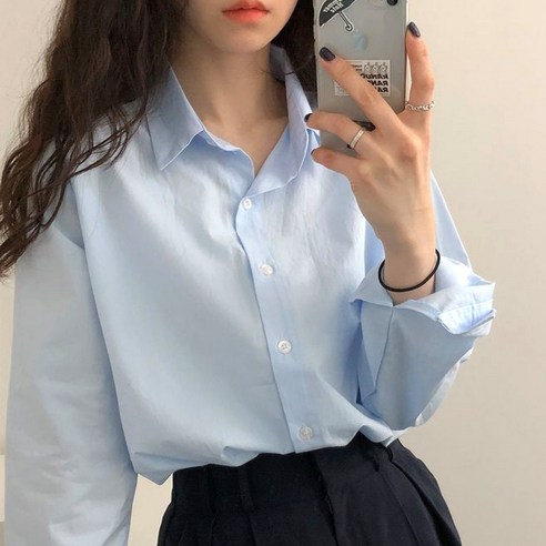 여성 데일리 루즈핏 솔리드 긴팔 셔츠
