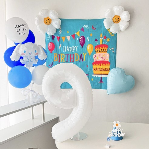 하피블리 산리오 캐릭터 풍선 아이 생일 파티 용품 세트, 시나모롤, 프리미엄세트(숫자9)