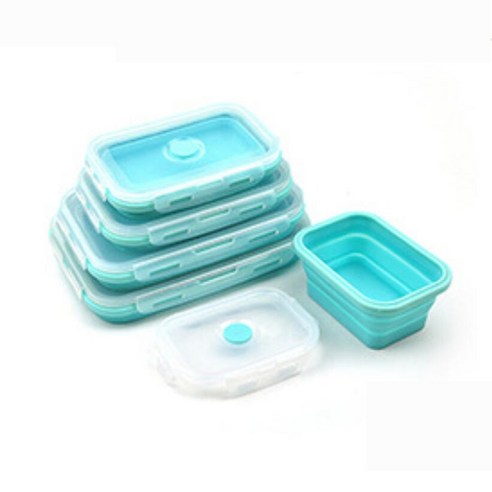 프리라이프-350-1200ml 실리콘 접이식 도시락 식품 저장 용기 휴대용 그릇 피크닉 캠핑 직사각형 야외 상자, 350ml, 블루