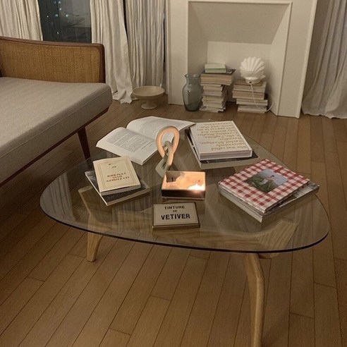 브릭나인 살롱 강화유리 거실 인테리어 테이블 (2color), 월넛