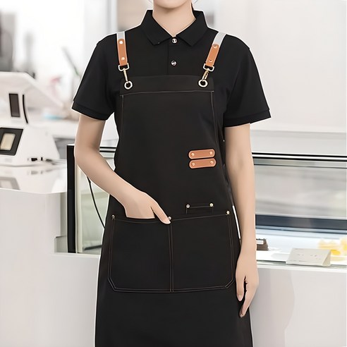 블랑닷 생활방수 공방 미용 바리스타 카페 앞치마, 1개, 블랙