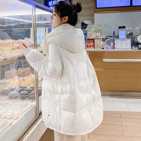 겨울 스타일 자켓 여성 중반 패션 핑크 두꺼운 후드 화이트 오리 코트