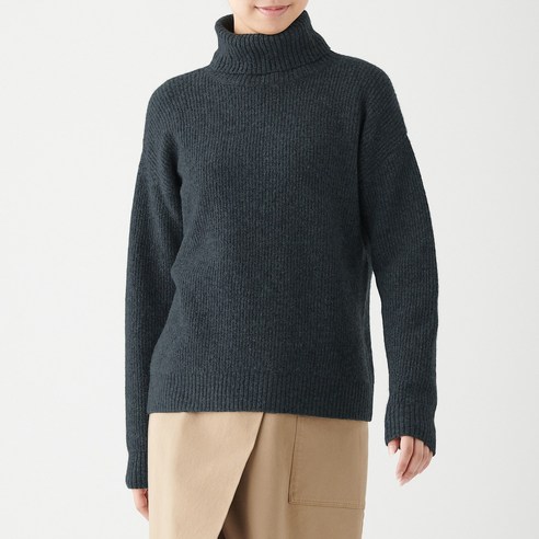 무인양품 MUJI 여성 야크혼방 부클레 고무뜨기 터틀넥 스웨터 W9AA051