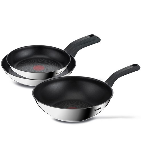 테팔 인덕션 티타늄 1X 스테인리스 스틸 트렌디쿡 프라이팬 세트 3개, 프라이팬 24cm + 28cm + 볶음팬 28cm, 1세트