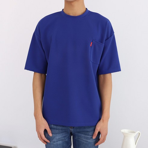 더베이직샵 링클프리 포켓 라운드 오버핏 무지 반팔 티셔츠 5컬러