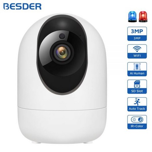 Besder-베이비 모니터 WiFi 카메라 PTZ AI 인간 감지 CCTV 홈 비디오 감시 실내 오디오 3MP 보안 IP, 3MP No Card_EU 플러그, 01 3MP No Card_01 EU 플러그