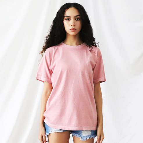 남녀공용 피그먼트 워싱 유넥 무지 반팔티셔츠