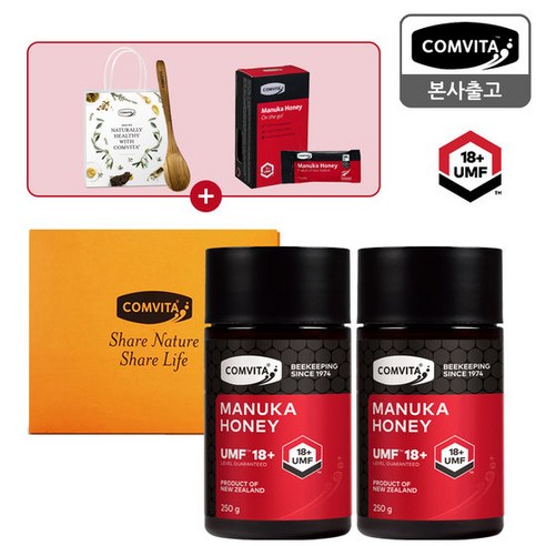 콤비타 UMF 18+ 마누카꿀 250g 2개 세트+꿀스틱 7개+스푼+쇼핑백, 단품