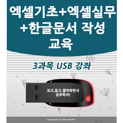 3종 한글문서작성 교육+엑셀 기초 +엑셀 실무 강좌 ( 책 교재 서적 보다 좋은 usb 강의 )