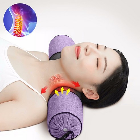 Modern Fashion 거북목 완화 메밀 베개 – 경추 지원 수면 보조 원형 Y01, 퍼플, 1개