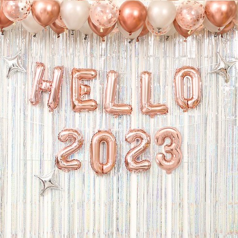 [피앤비유니티]해피뉴이어 헬로우 2023 풍선세트모음, C-3)헬로우2023 커튼세트-로즈골드
