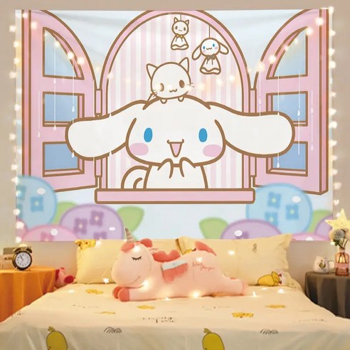 산리오 시나모롤 패브릭 포스터 벽걸이 패턴 가림막 장식 인테리어 포스터 +설치 도구, 시나모롤D